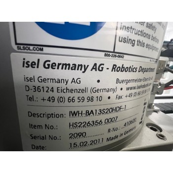 isel IWH-BA13S20HDF-1 Wafer Transfer Robot W/ ILT-U021WH1-1 and LPA-812-WB3-1